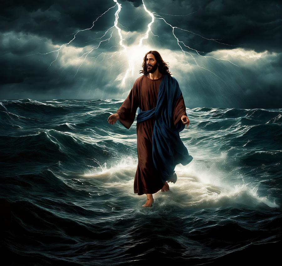 Jesus Walks on Water in Storm Two Digital Art by Bob Smerecki - Fine ...