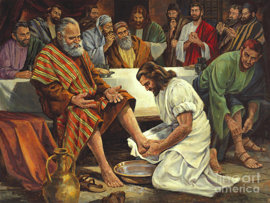 Jesus Christ Painting - Jesus Washing Feet by Don Langeneckert