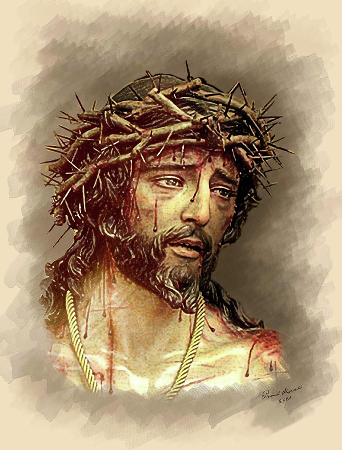 Jesus wearing a crown of thorns Digital Art by Dominik Majerski - Fine ...