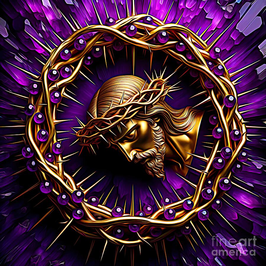 Jesus Wearing a Crown of Thorns Surrounded by Amethyst Expressionist Effect Digital Art by Rose Santuci-Sofranko