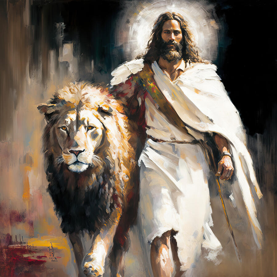 Jesus Christ Painting - Jesus with a lion by My Head Cinema
