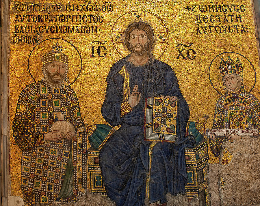 Jesus With Emperor And Empress Byzantine Mosaic Photograph by Artur Bogacki