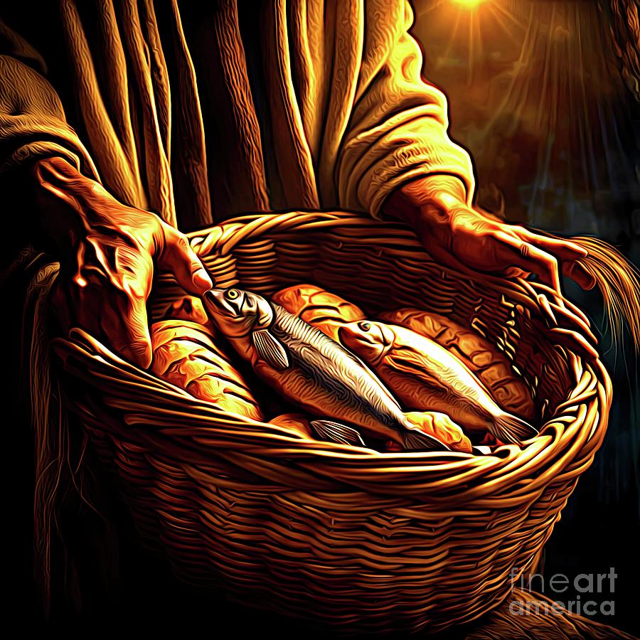 Jesus with the Loaves and Fish in a Basket Abstract Expressionism Digital Art by Rose Santuci-Sofranko