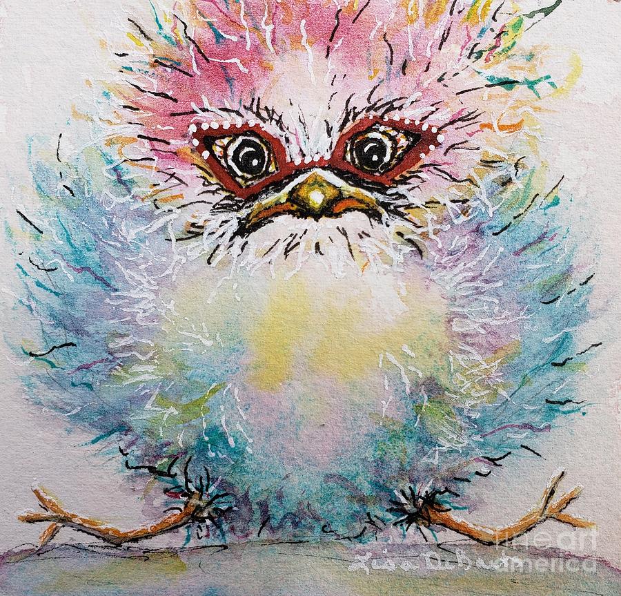 Jewels Baby Birdie Fluffy Doodles Painting by Lisa Debaets