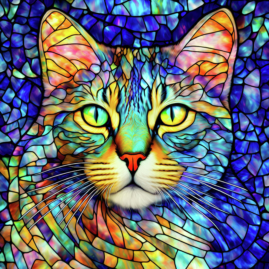 Jewel the Stained Glass Cat Digital Art by Peggy Collins