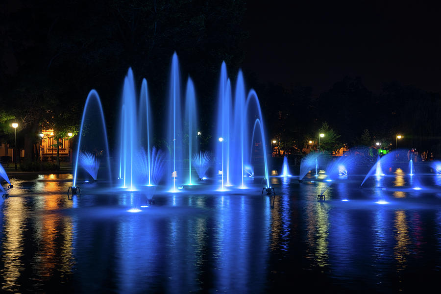 Jewel Toned Singing Fountains - Sapphire and Citrine Photograph by Georgia Mizuleva