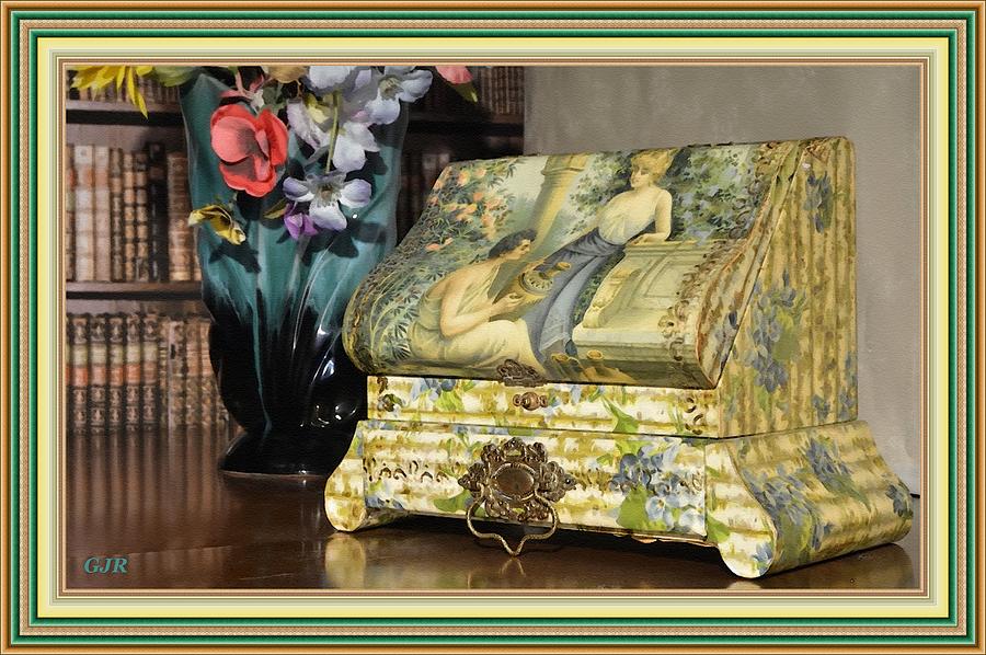 Jewelry Box Splendor - Still Life With Jewelry Box And Flower Bouquet L A S - With Printed Frame. Digital Art