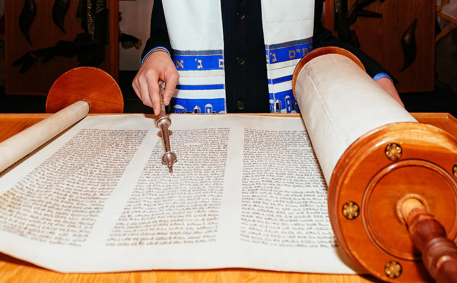 Jewish man dressed in ritual clothing Torah at Bar Mitzvah Photograph by Photovs