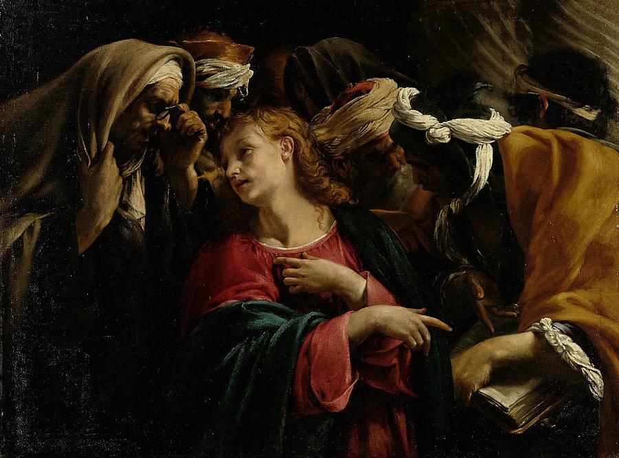 Jezus onder de schriftgeleerden Painting by Orazio Borgianni - Fine Art ...