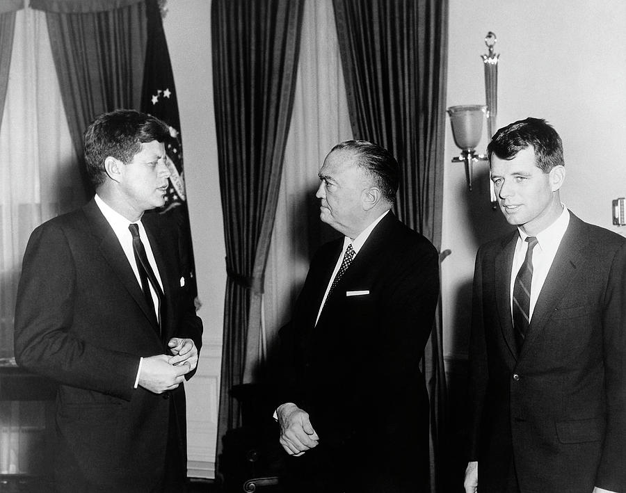 JFK and RFK with J.Edgar Hoover - Oval Office 1961 Photograph by War Is Hell Store
