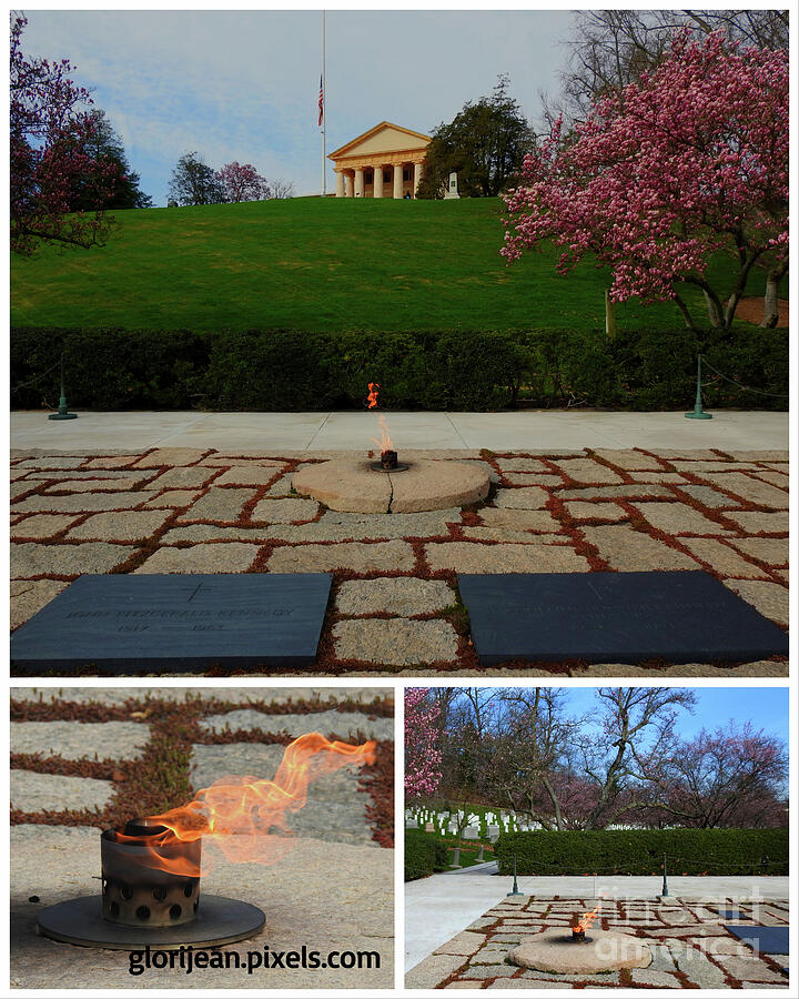 Jfk Eternal Flame Memorial Arlington Cemetery Trio Photograph