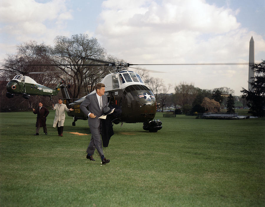 JFK Exiting Marine One On The South Lawn - White House - 1961 Photograph by War Is Hell Store