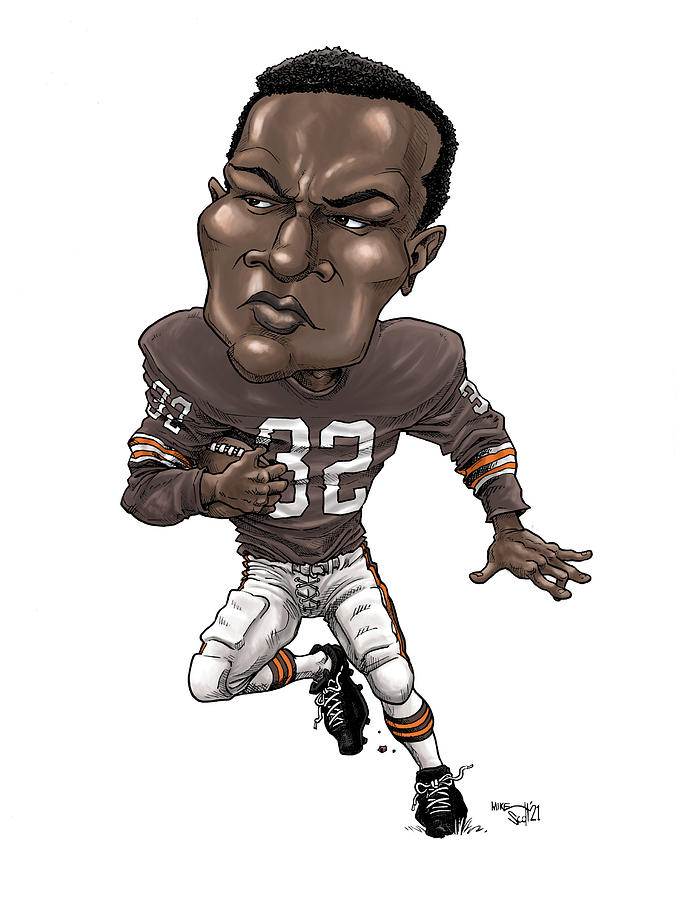 Jim Brown, color Drawing by Mike Scott