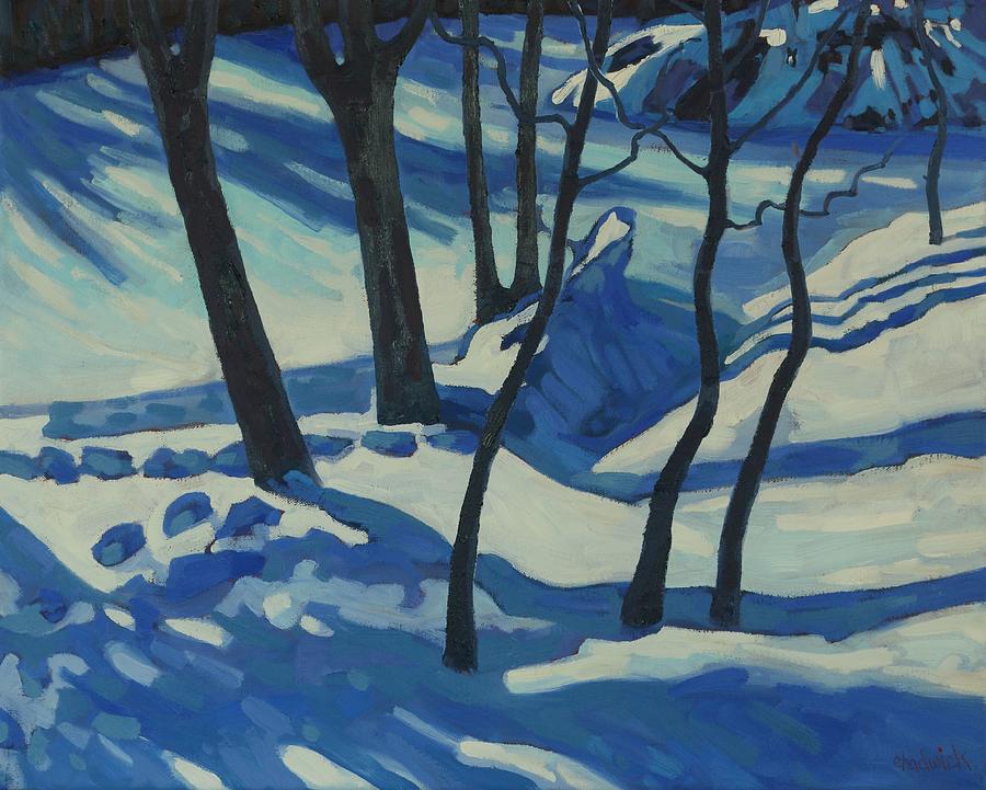 Jim Day Rapids Snow Shadows Painting by Phil Chadwick
