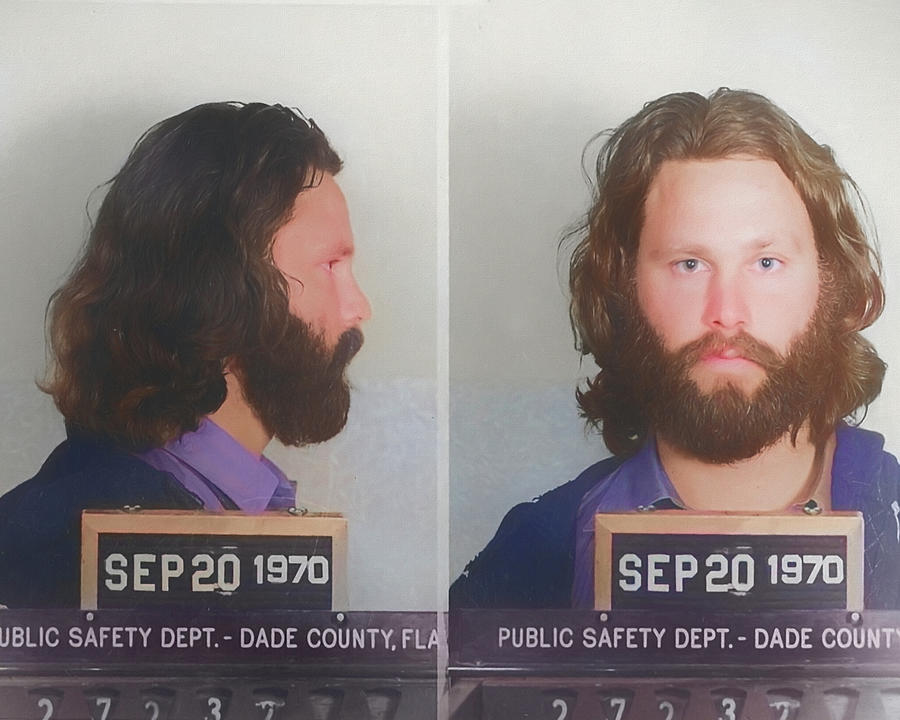 Jim Morrison Mugshot Colorized Mixed Media by Dan Sproul