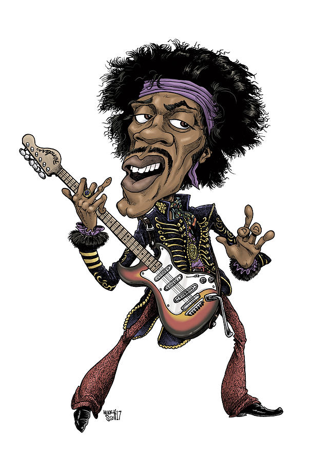 Jimi Hendrix, 1967 Drawing by Mike Scott