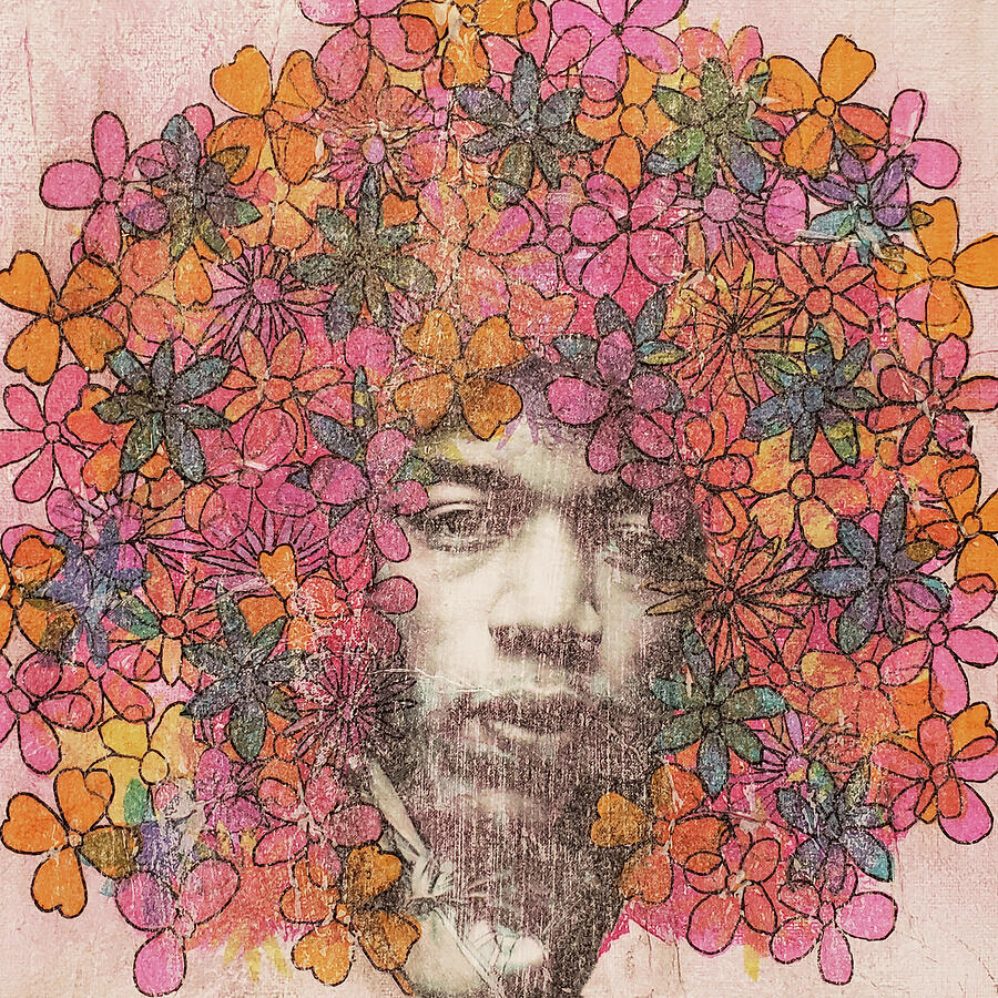 JIMI HENDRIX Flower Child Abstract Painting by Lynnie Lang