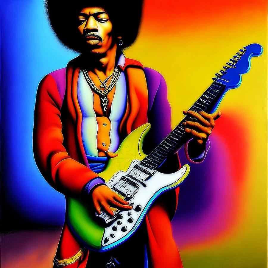 Jimi Hendrix in Full Color Digital Art by Bob Smerecki - Pixels