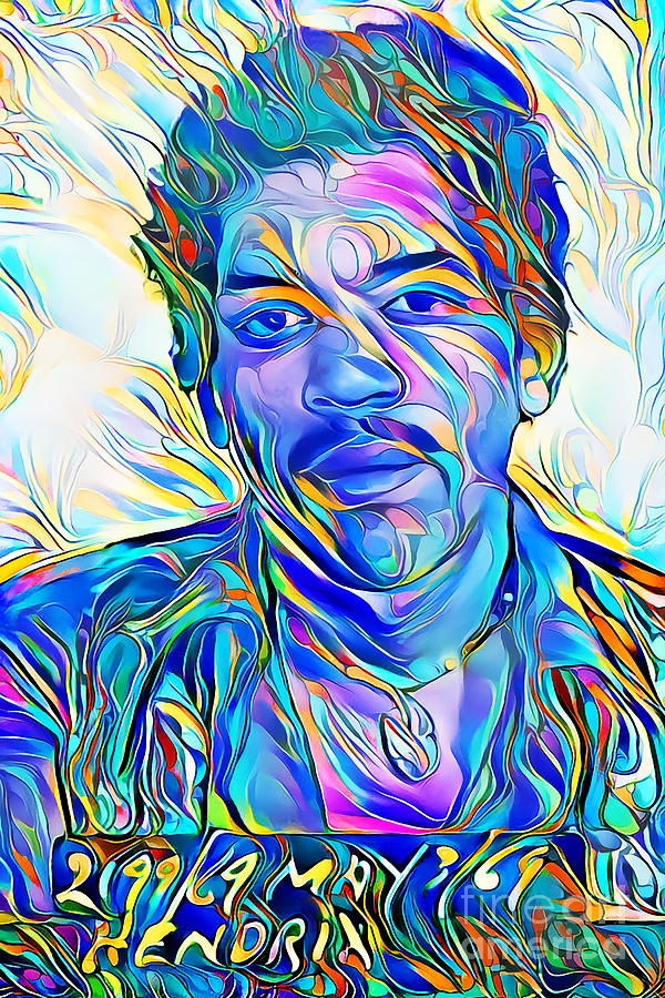 Jimi Hendrix Mugshot in Vibrant Painterly Wavy Colors 20200523 Photograph by Wingsdomain Art and Photography