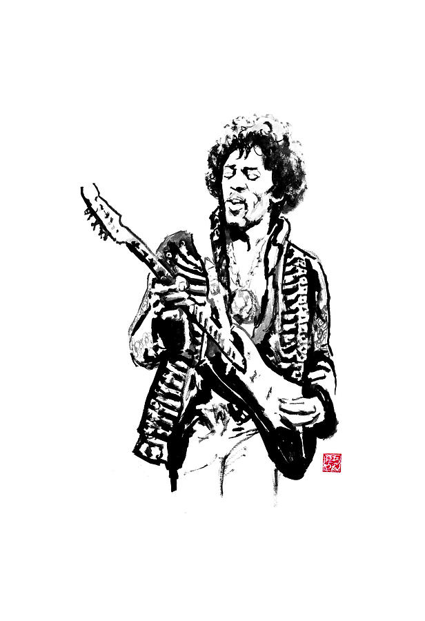 Jimi Hendrix Drawing - Jimi Hendrix by Pechane Sumie