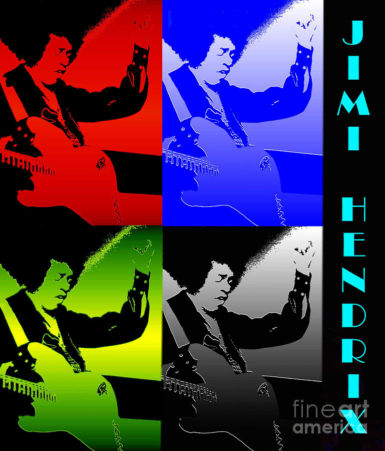 Jimi Hendrix pop art blue text Mixed Media by David Lee Thompson