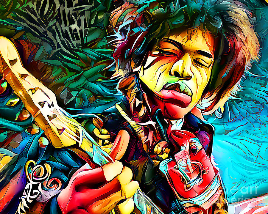 Graphic Art Digital Original Painting Rock and Roll Art Jimi Hendrix Portrait Little Wing
