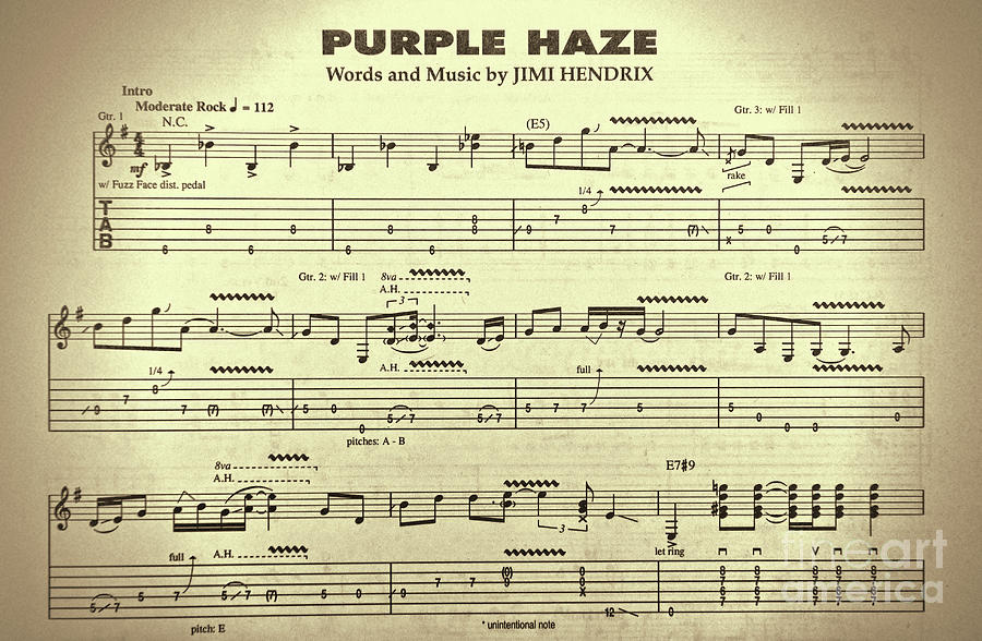 Jimi Hendrix Purple Haze Opening Notes sepia Photograph by Paul Ward