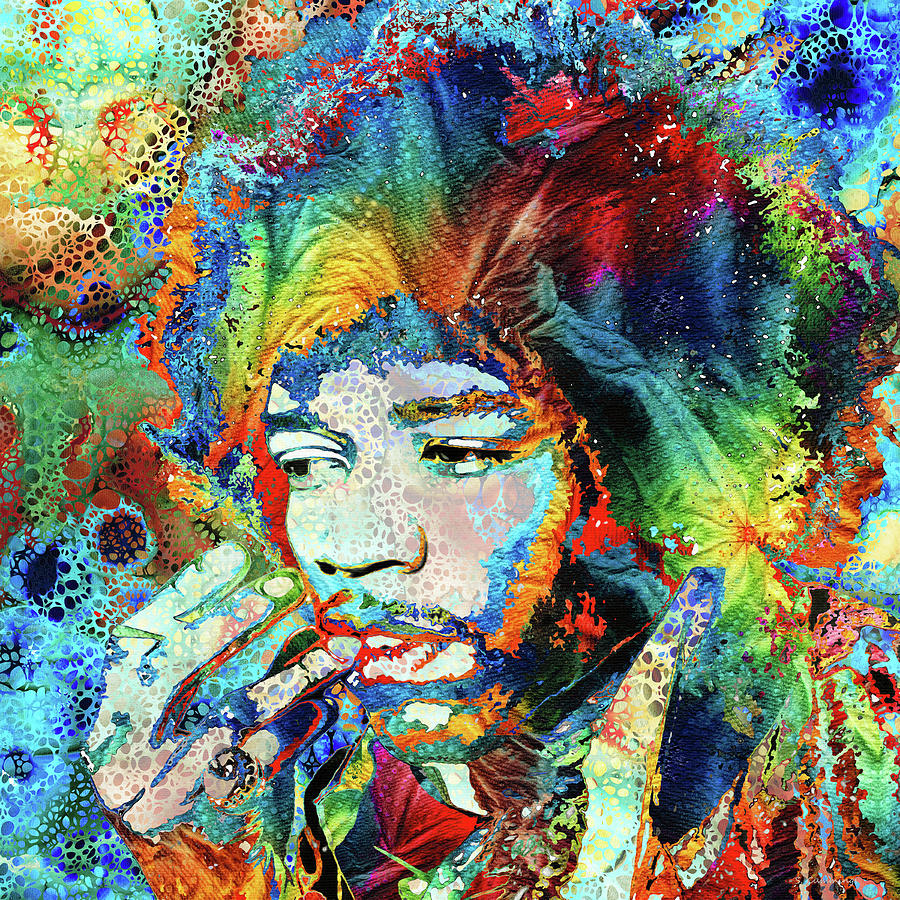 Primary Colors Painting - Jimi Hendrix Tribute Hidden Gem Art by Sharon Cummings