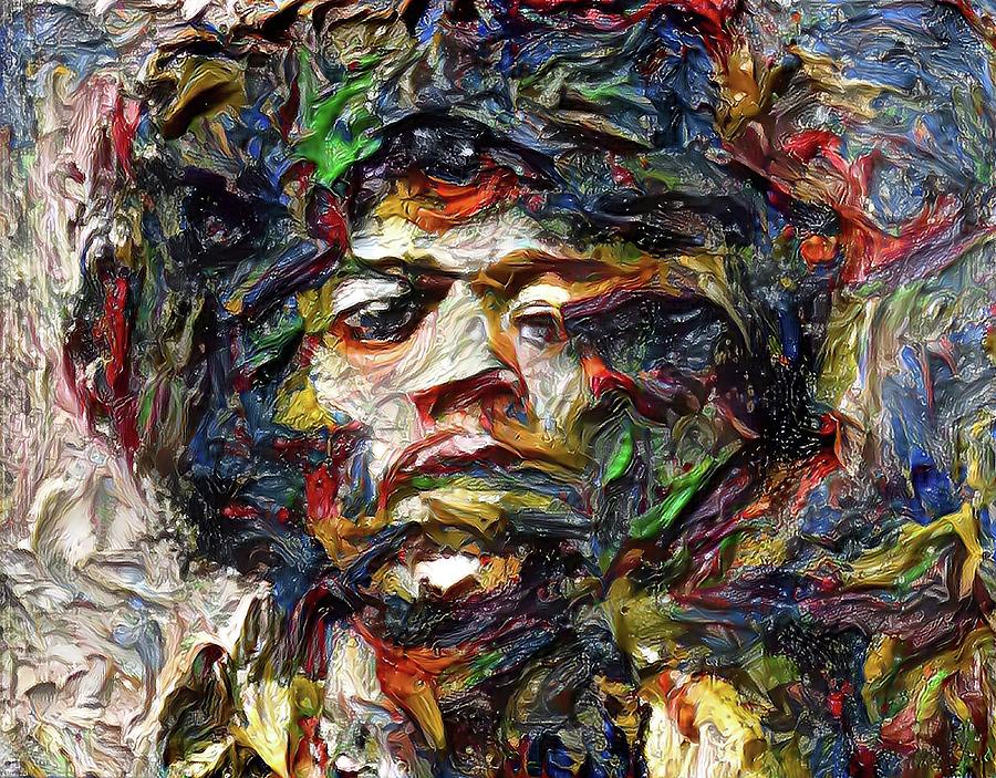 Jimi Impasto Face Mixed Media by Mark Gordon