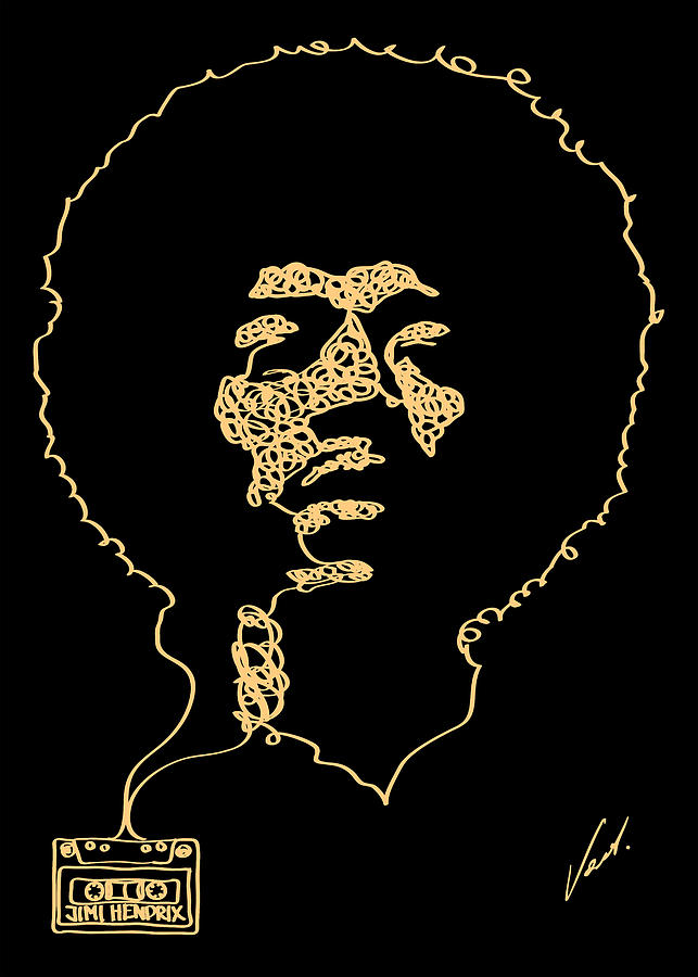Jimi - one line drawing portrait by Vart. Drawing by Vart