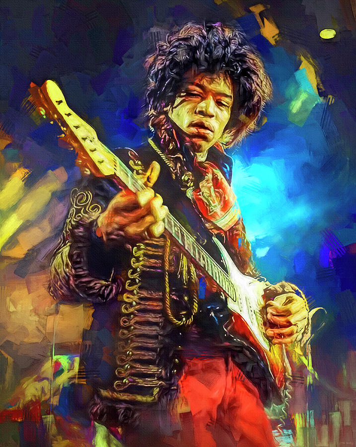 Jimi Hendrix Mixed Media - Jimi Plays Live by Mal Bray