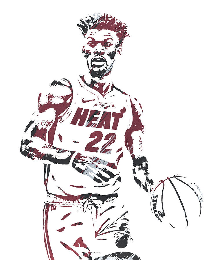 Jimmy Butler Miami Heat Watercolor Strokes Pixel Art 1 Mixed Media by
