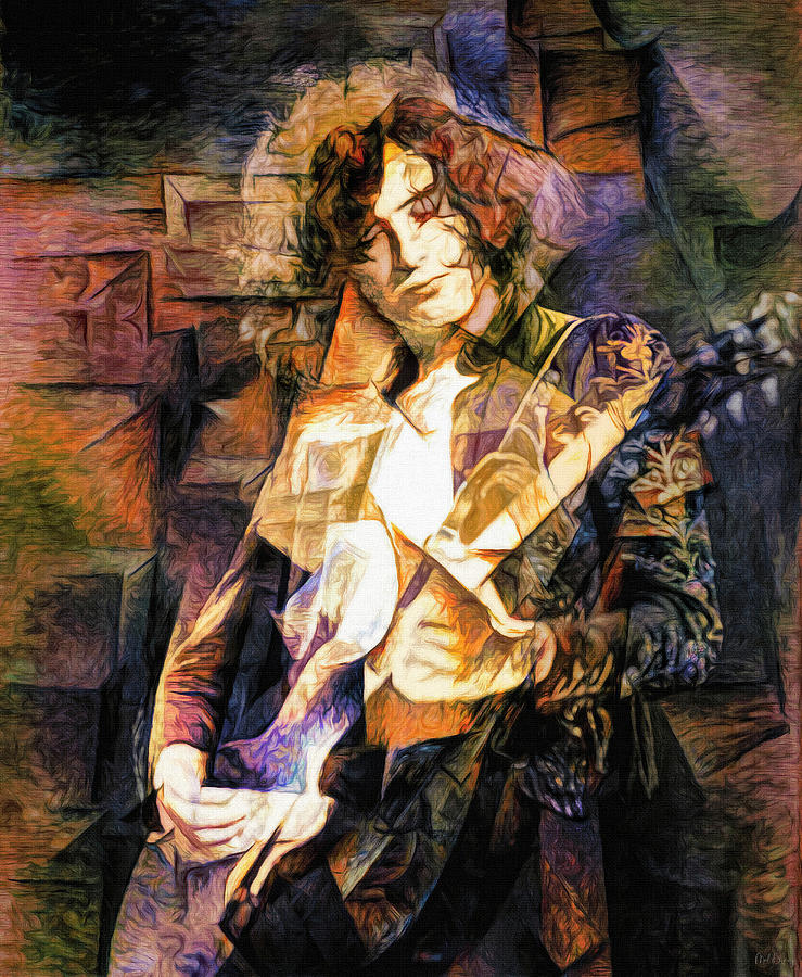 Jimmy Page Cubist Portrait Mixed Media by Mal Bray