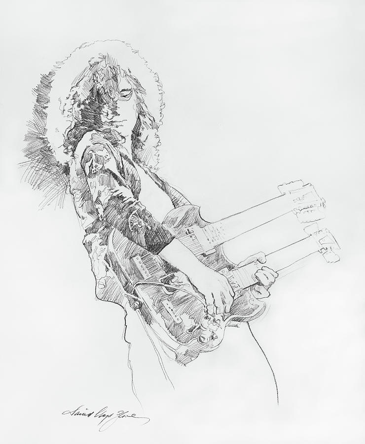 Jimmy Page Stairway Solo Drawing by David Lloyd Glover