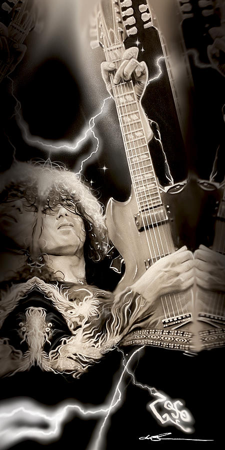 Jimmy Page Painting - Jimmy Pages Kaleidoscope - Original Painting of Jimmy Page by Christian Chapman Art