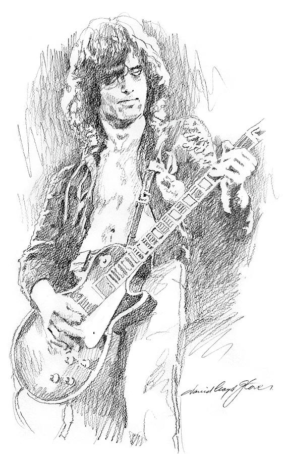Jimmy Page Drawing - Jimmy Pages Les Paul Sketch by David Lloyd Glover