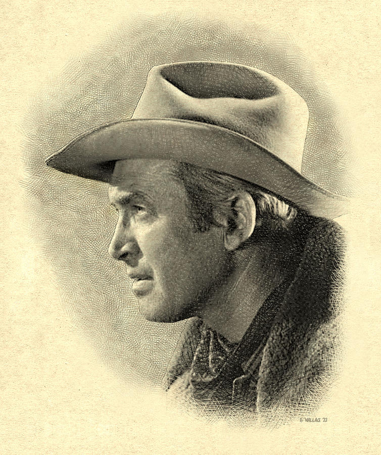 Jimmy Stewart Profile - Drawing FX Digital Art by Brian Wallace