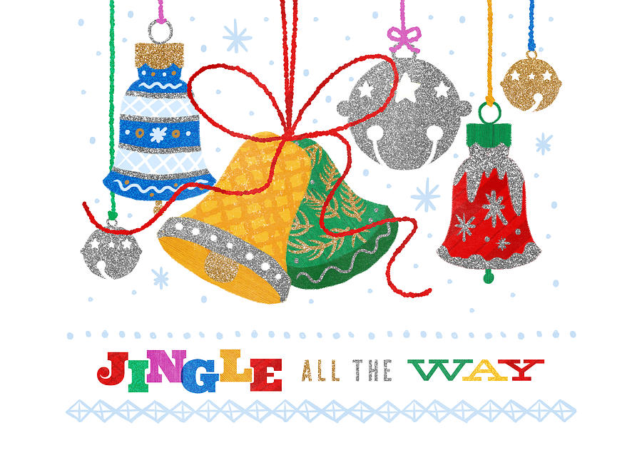 Jingle All the Way - Modern Rainbow Vintage Holiday art by Jen Montgomery Digital Art by Jen Montgomery