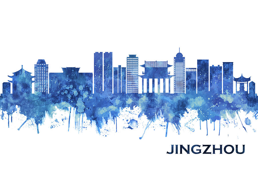 Jingzhou China Skyline Blue Mixed Media