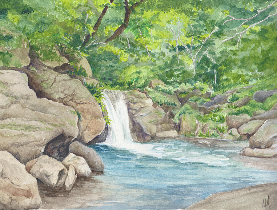 Jinyue Waterfall in Taiwan Painting by Melodie Kantner