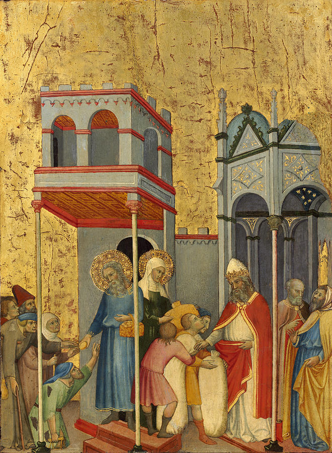 Joachim and Anna Giving Food to the Poor and Offerings to the Templ Painting by Andrea di Bartolo