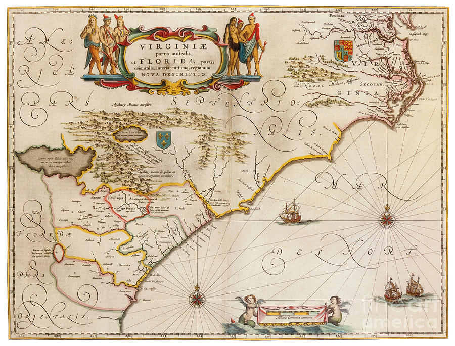 Joan Blaeu, Virginia and Florida Coast Map, 17th Century Photograph by Science Source
