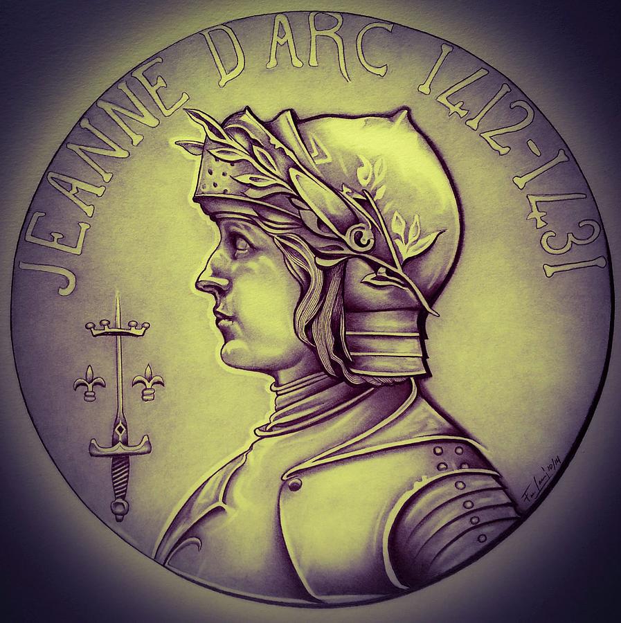 Joan of Arc - Flat Gold Edition Drawing by Fred Larucci