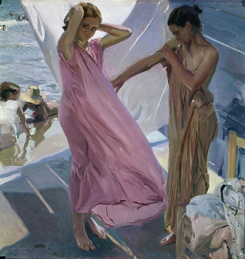 JOAQUIN SOROLLA/ After the Bath, 1909. Painting by Joaquin Sorolla -1863-1923-