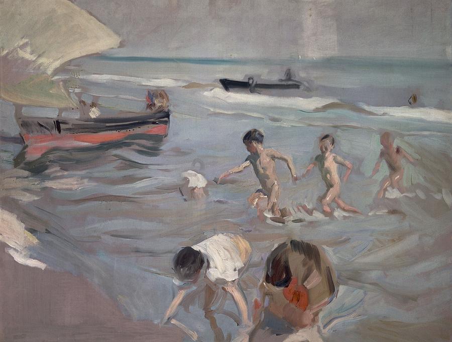 Joaquin Sorolla/ Children On The Beach, 20th Century. Painting by Joaquin Sorolla -1863-1923-