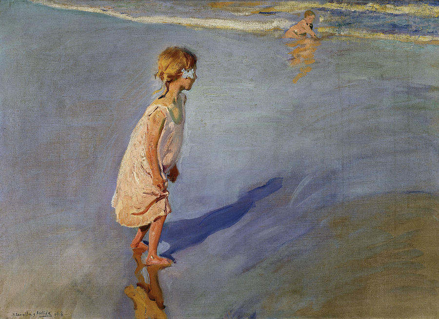 Joaquin Sorolla/ Girl With Blue Bow, 1908. Painting by Joaquin Sorolla -1863-1923-