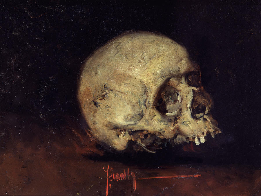 Joaquin Sorolla/ Study Of A Skull - 1883 - Oil/cardboard. Painting by Joaquin Sorolla -1863-1923-