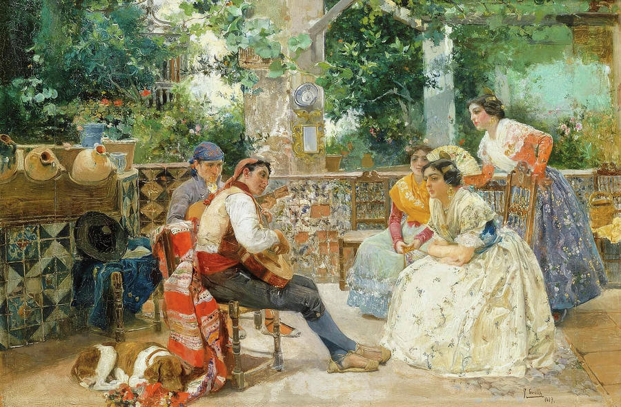 Joaquin Sorolla/ The guitarists, Valencian customs, 1889. Oil on canvas 34 cm x 49,50 cm. Painting by Joaquin Sorolla -1863-1923-