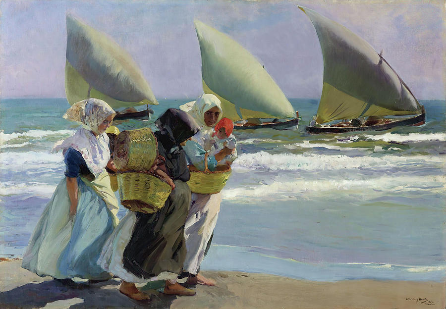 Joaquin Sorolla/ The three sails, 1903. Oil on canvas. 96.5 cm -37.9 in-x 138 cm -54.3 in-. Painting by Joaquin Sorolla -1863-1923-