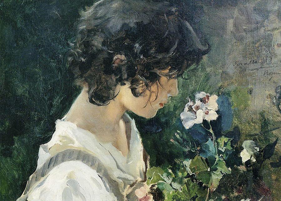 Joaquin Sorolla y Bastida - Italian Girl with Flowers Painting by Les Classics